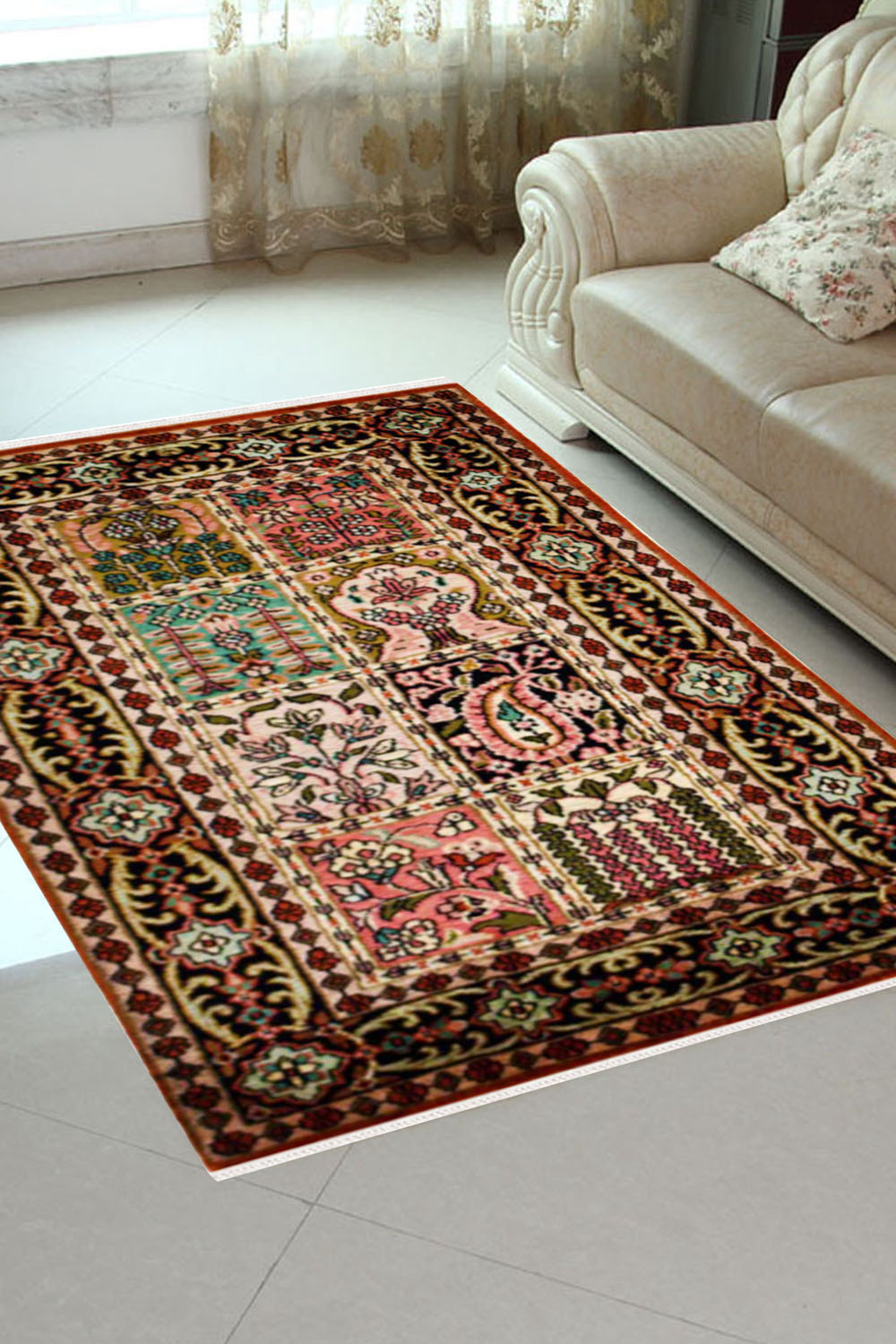 2X3 Small Qum Kashmiri silk carpets and Rugs online at Rugsandbeyond