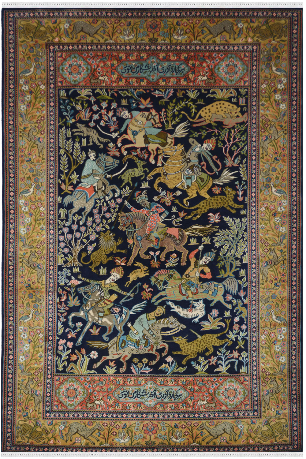 Shop 3ft by 5 ft Kashmir Pure Silk Pictorial Hunting Rug at only Rugs
