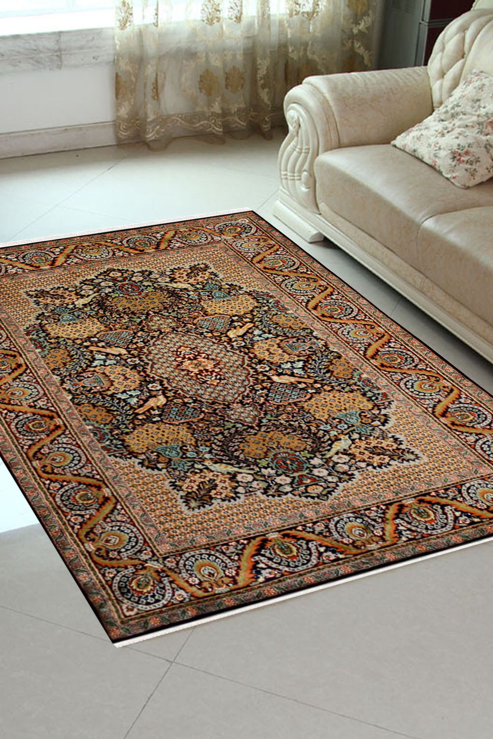 Buy Blue 4 X 6 Diamond Kashan Silk Rug | blue Persian rug online