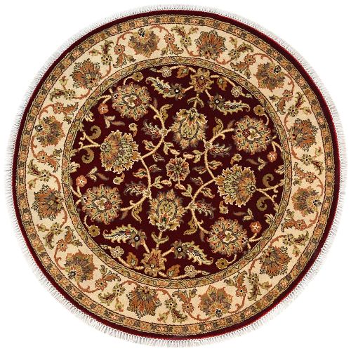 Ivory Lotus Kashan Round Wool Rug