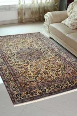 Ivory Oval Medallion Pure Persian Wool Rug