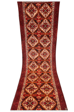 Dual Bokhara Pattern Cream Maroon Handmade Runner Rug