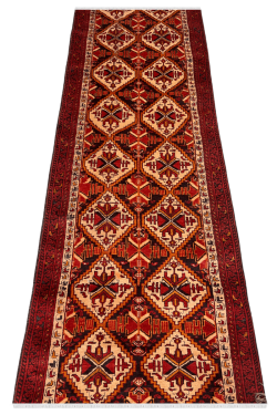 Dual Bokhara Pattern Cream Maroon Handmade Runner Rug