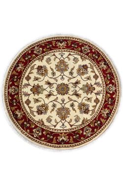 Ivory Floral Kashan Circular Wool Rug