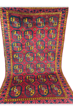Maroon Multi-Bokhara Afghan Handknotted Rug