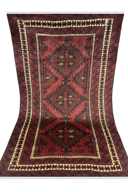 Triple Medallion Afghan Caucasian Handknotted Carpet