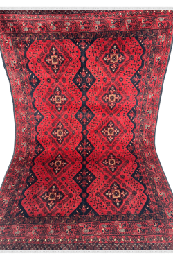 Dual Faced Bright Red Small Handknotted Afghan Rug