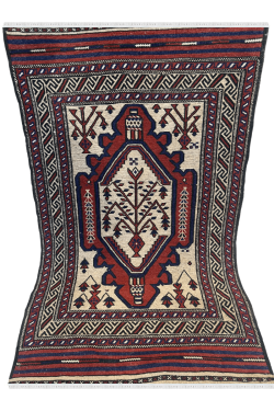 Ivory Maroon Low Pile Handmade Kilim Rug