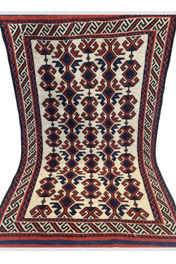 Ivory Maroon Curved Bokhara Handmade Carpet