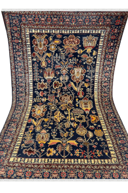 Royal Blue Pictorial Afghan Handmade Area Rug