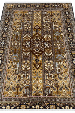 Gold Kashan Panel Handknotted Rug