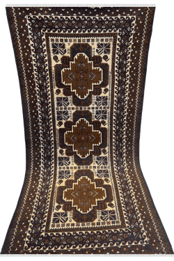 Triple Motif Brown Afghani Handmade Carpet