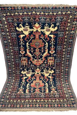 Fine Caucasian Design Blue Handknotted Afghani Rug