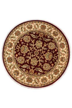 Ivory Lotus Kashan Round Wool Rug