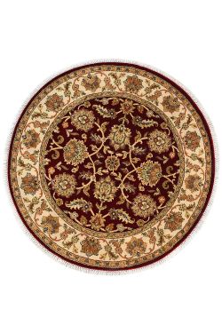 Ivory Lotus Kashan Round Wool Rug