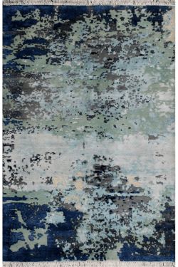 Shades Of Blue 8x10 Hand Knotted Modern Rug