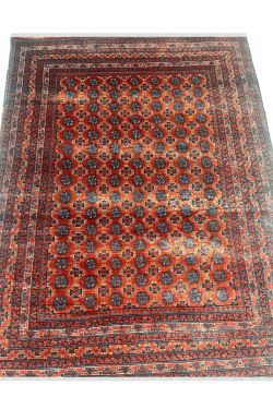 Rust Panel Bokhara Afghan Handmade Rug