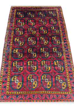 Maroon Multi-Bokhara Afghan Handknotted Rug