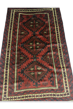 Triple Medallion Afghan Caucasian Handknotted Carpet