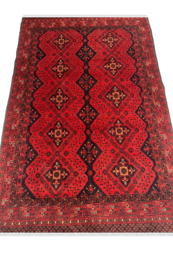 Dual Faced Bright Red Small Handknotted Afghan Rug