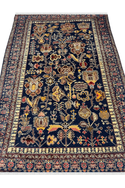 Royal Blue Pictorial Afghan Handmade Area Rug