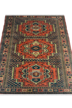 Triple Orange Medallion Handmade Afghan Carpet