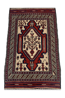Ivory Maroon Low Pile Handmade Kilim Rug