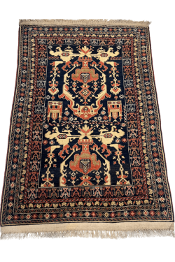 Fine Caucasian Design Blue Handknotted Afghani Rug