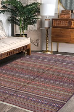 Stripe Designer Kilim Flat-Woven Dhurrie