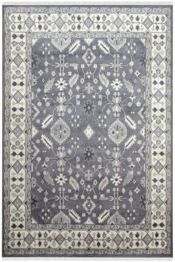 Gray Inward Monochrome Woolen Area Rug