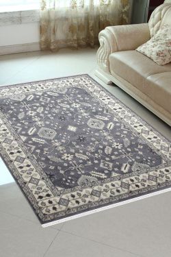 Gray Inward Monochrome Woolen Area Rug