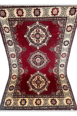 Triple Red Medallion Wool Handmade Area Rug