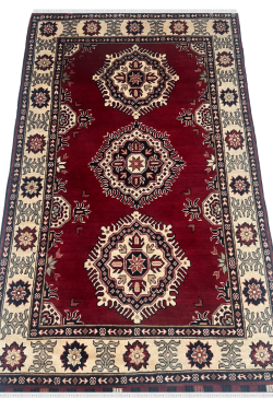Triple Red Medallion Wool Handmade Area Rug