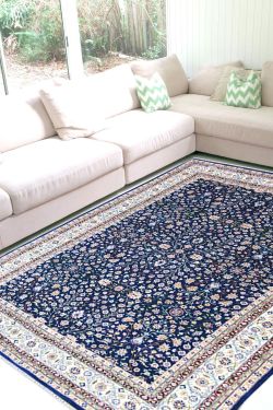 Pictorial Blue Handknotted Wool Rug