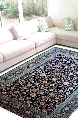 Sapphire Blue Floral Hand Knotted Woolen Area Rug