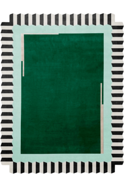 Bottle Green with Black and White Edged Striped Handknotted Rug