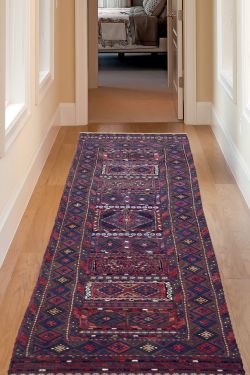 Abstract Baluch Blue Runner Rug