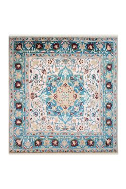 Turquoise Medallion Kashan Square Carpet 