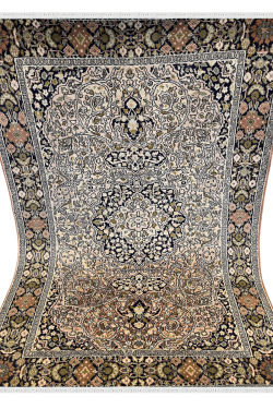 All over Ivory Black Kashan Handknotted Rug