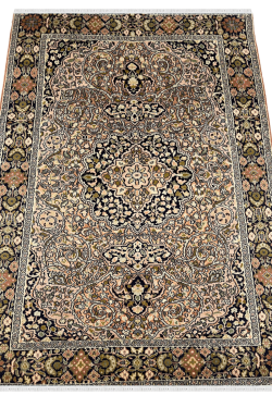All over Ivory Black Kashan Handknotted Rug