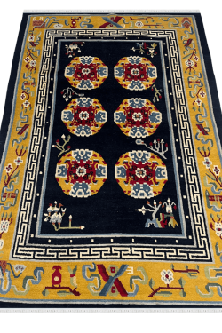 Chinese Oriental Yellow Wool Handknotted Rug