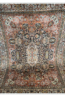 All over Kashan Medallion Sher Silk Carpet