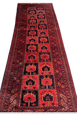 Check Box Pattern Afghani Handknotted Runner Area Rug