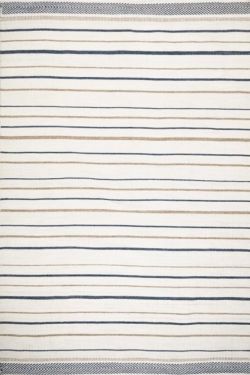 Soft Striped Ivory Handknotted Outdoor Rug