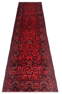 Maroon Motif Handknotted Afghan Wool Runner
