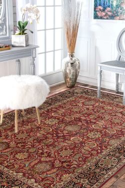 Red Gold Floral Persian Design Oriental Handknotted Wool Carpet