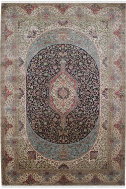 Oval Tabriz Kashmir Pure Silk Handknotted Carpet