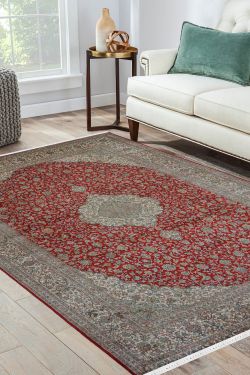 Jhoomar Medallion Red Kashmir Silk Rug