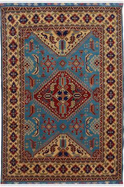 Blue Caucasian Geometric Handmade Rug