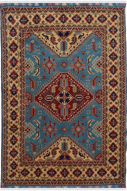 Blue Caucasian Geometric Handmade Rug